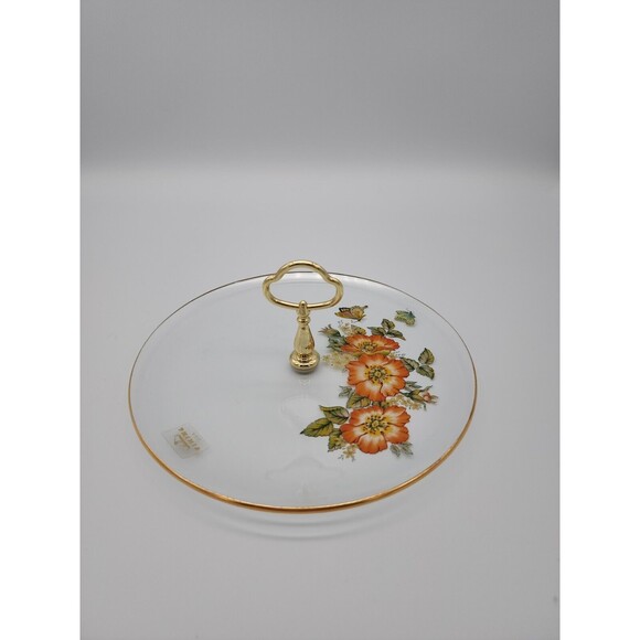 Tidbit Serving Tray Viking Glass Floral & Butterflies Trim Original Tag 8" NICE - Picture 1 of 12